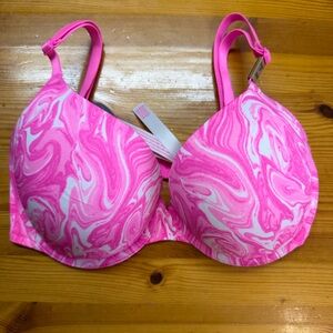 VICTORIA'S SECRET PINK Push-Up Bra VS Neon Hot Pink White Swirl 32DD nWT